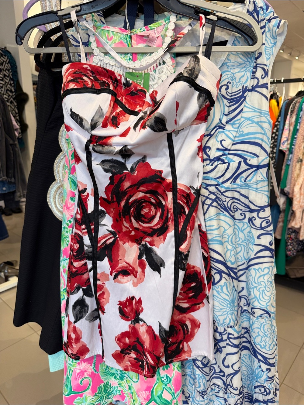 2B Bebe White Mini Dress with Red Rose Print